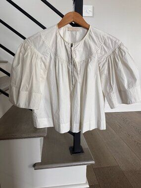 ULLA JOHNSON cream colored puff sleeve top with zip front size 6